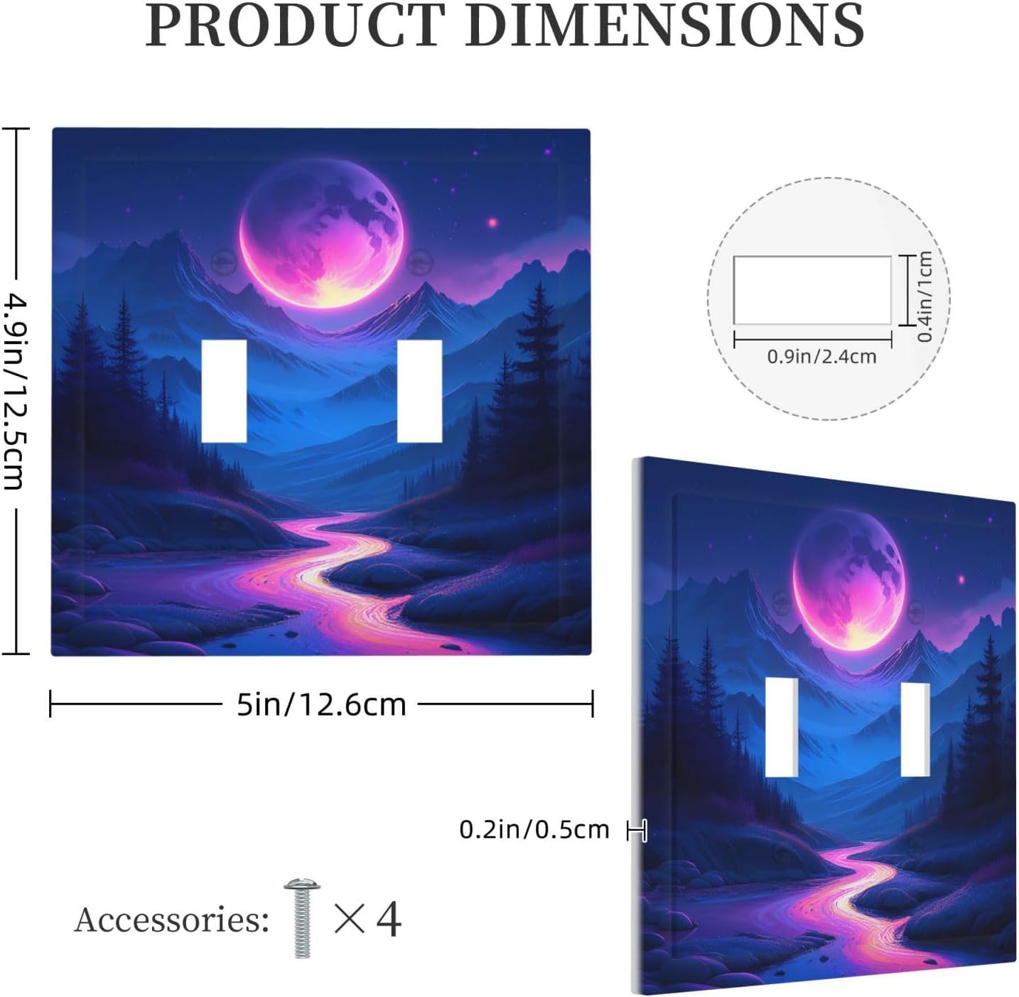 Purple Cyberpunk River Full Moon Mountain Forest Decorative Switch Plates 2 Gang Double Toggle Outlet Light Switch Cover Wall Plate Electrical Faceplate for Bedroom Bathroom Decor