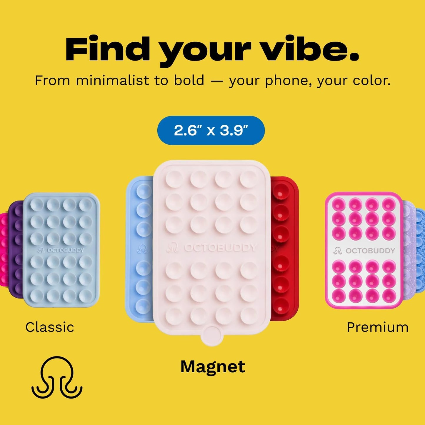 OCTOBUDDY Magnet - Dual Magnetic & Suction Phone Mount - Magnetic-Compatible Silicone Mobile Holder - Hands-Free Selfies & Videos - Content Creator Accessory - 2.6″ x 3.9″, Hot Pink