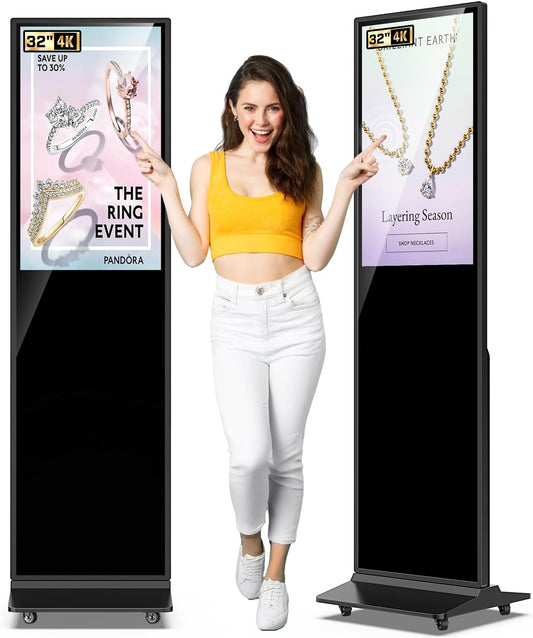 32/43/55/65 Inch Digital Signage Display, LCD Screen Advertising Display Kiosk Interactive Totem Floor Standing Auto AD Player with USB/HDMI/WiFi Android OS (32'' Touch Screen)