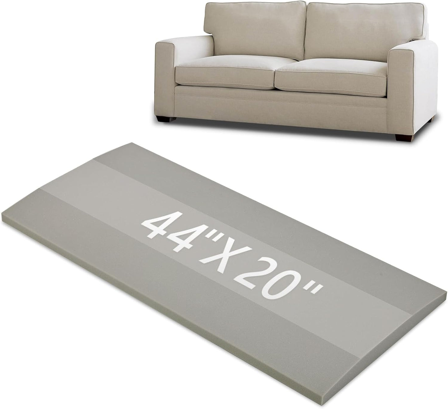 HAVARGO Couch Cushion Support for Loveseat Sofa High Density Foam 44"x20" Inches Sofa Couch Supports for Sagging Cushions Light Grey 1PC with Anti Slip Mesh Fabric