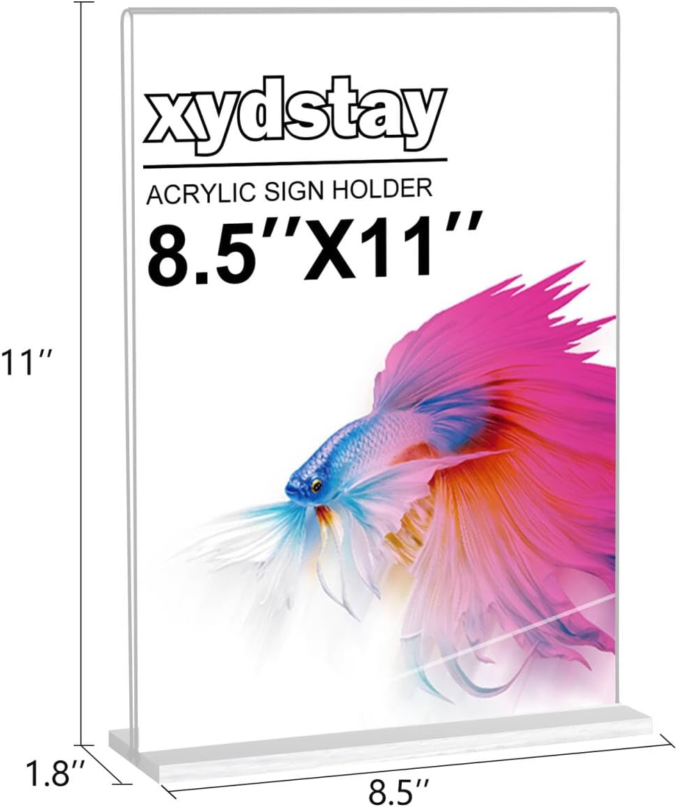 8.5 x 11 Acrylic Sign Holder 2 Pack, Vertical T Shape Clear Plastic Menu Holder, Unbreakable Table Sign Holder for Restaurant, Office, School, Store and Home Use