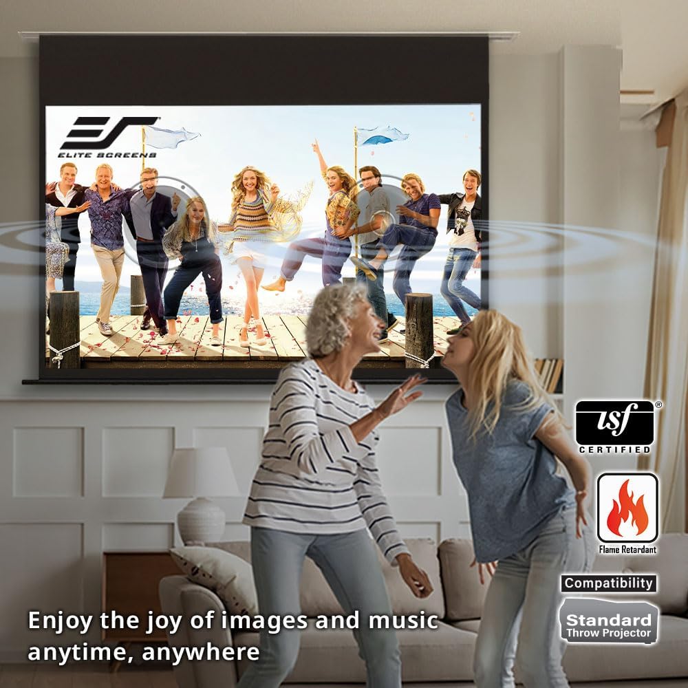 Elite Screens 140-Inch Sound Transparent Front Projection AcousticPro UHD Recessed In-Ceiling Electric Projector Screen in White