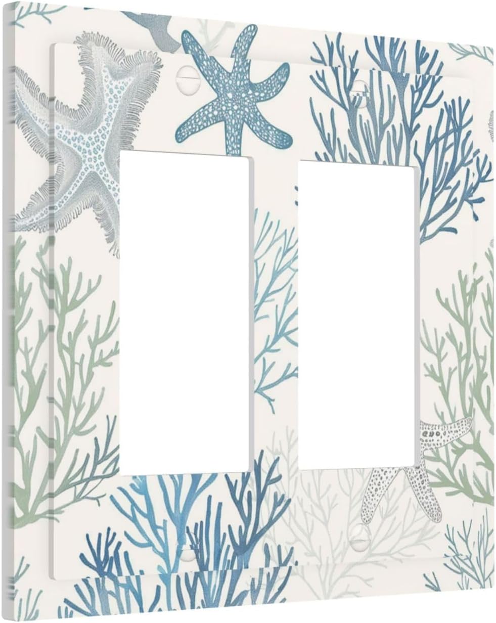 Decorative Outlet Covers Ocean Beach Theme Starfish Seashell Coral 2 Gang Double Gfci Rocker Electrical Wall Panels Light Switch Cover Plate For Bathroom Kids Room Decor