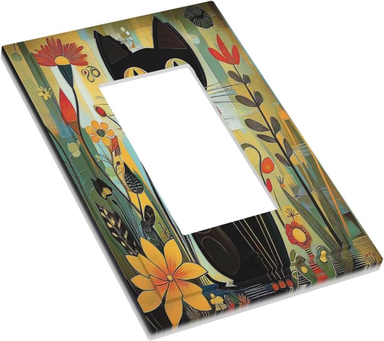 Funny Cat Retro Abstract Flowers Kitten Decorative Outlet Covers 1 Gang Single Rocker Light Switch Cover Plate Wall Plates Gfci Faceplate For Kids Room Bed Room Decor