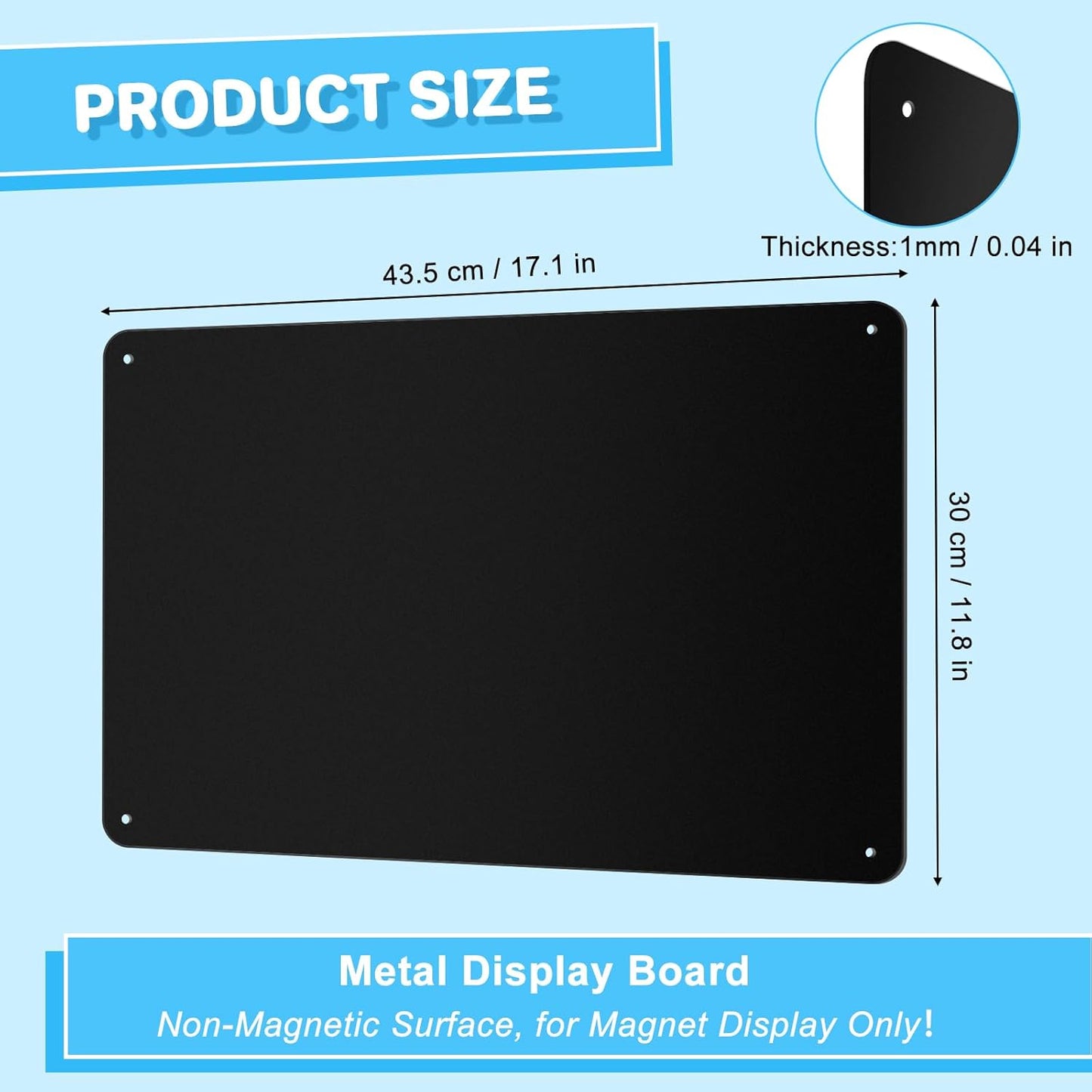 ARVOK 2 Pack Black Magnetic Board 17.1" x 11.8", Metal Magnet Bulletin Board for Wall, Refrigerator, Cabinet, Display Notes, Photos, Poetry, Includes 8 Screws & 8 Dual Lock Tapes, 4 Support Screws