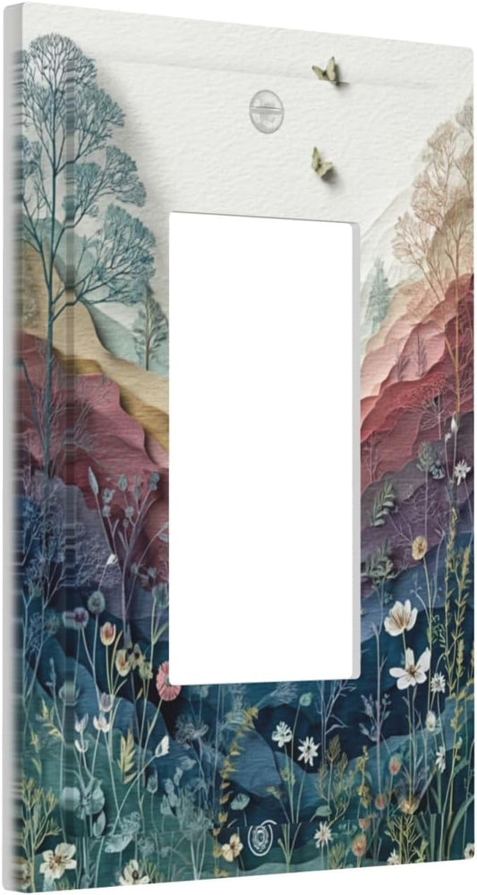 Wildflowers Rustic Flowers Floral Plants Light Switch Covers Wall Plate Decorative Vintage Mountain 1 Gang Single Rocker Electrical Faceplate Switch Plates for Bathroom Kitchen Home