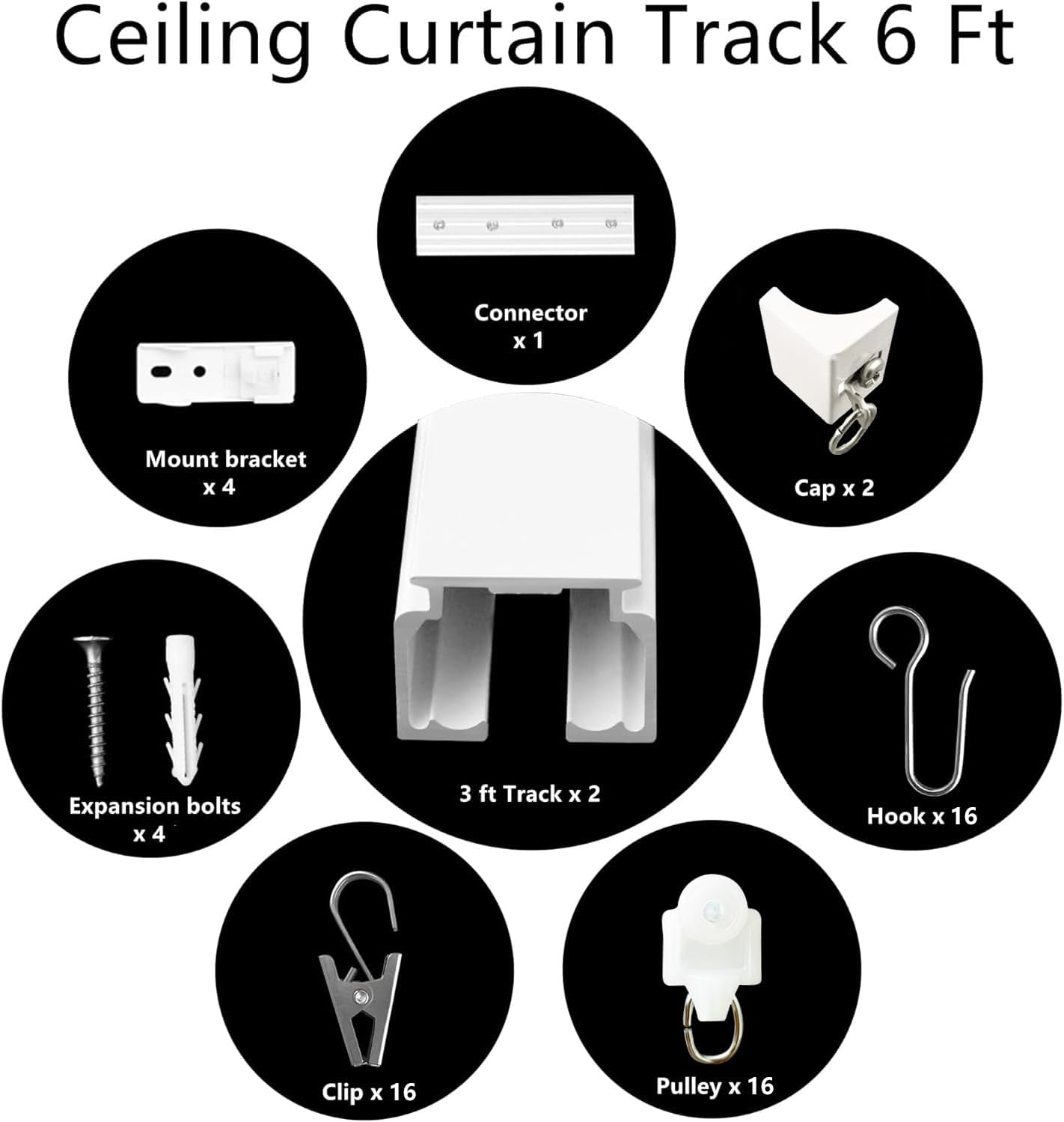 Ceiling Mount Curtains Track Room Divider Privacy Partition Separator Curtain Tracks Rods Heavy Duty RV Shower Outdoor Rail Clip Hook Set, White 3-6ft