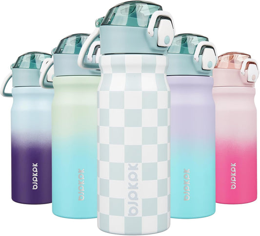 BJPKPK Stainless Steel Insulated Water Bottle with Straw Lid 18oz Reusable Metal Thermal Flask Bottles Keep Cold and Hot,Plaid
