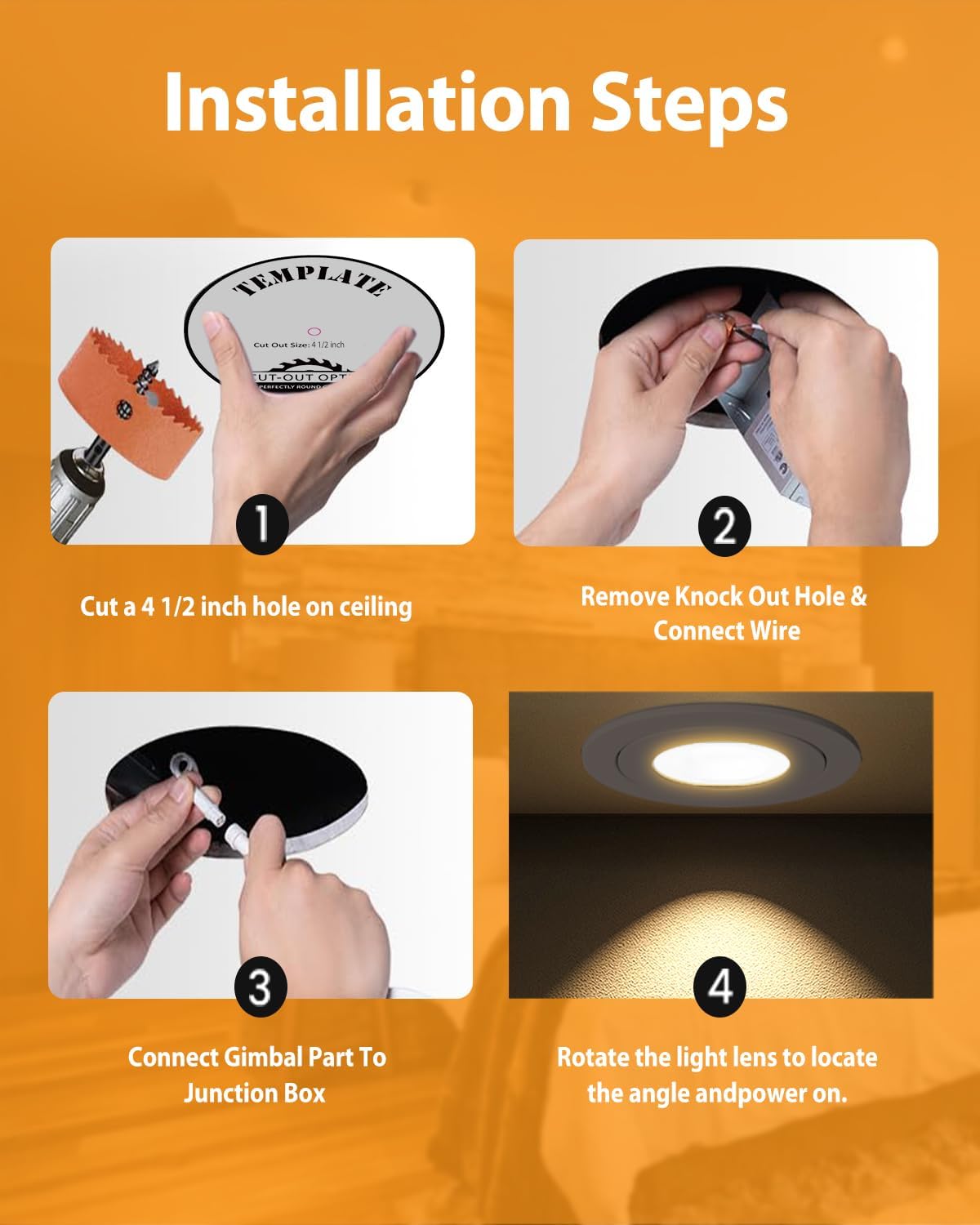 Gimbal LED Recessed Light - 4 Inch Black 9W 360° Rotation Directional Adjustable Eyeball Sloped Ceiling Recessed Lighting 4 inch Light Wafer Soffit Indoor Spotlight Canless Black 4 inch 6 Pack
