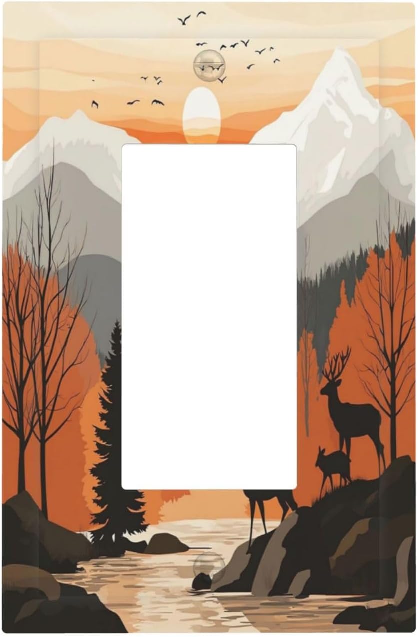 Sun Forest Deer Snow Mountain River Decorative Outlet Covers 1 Gang Single Rocker Light Switch Cover Plate Wall Plates Gfci Faceplate For Bed Room Living Room Decor