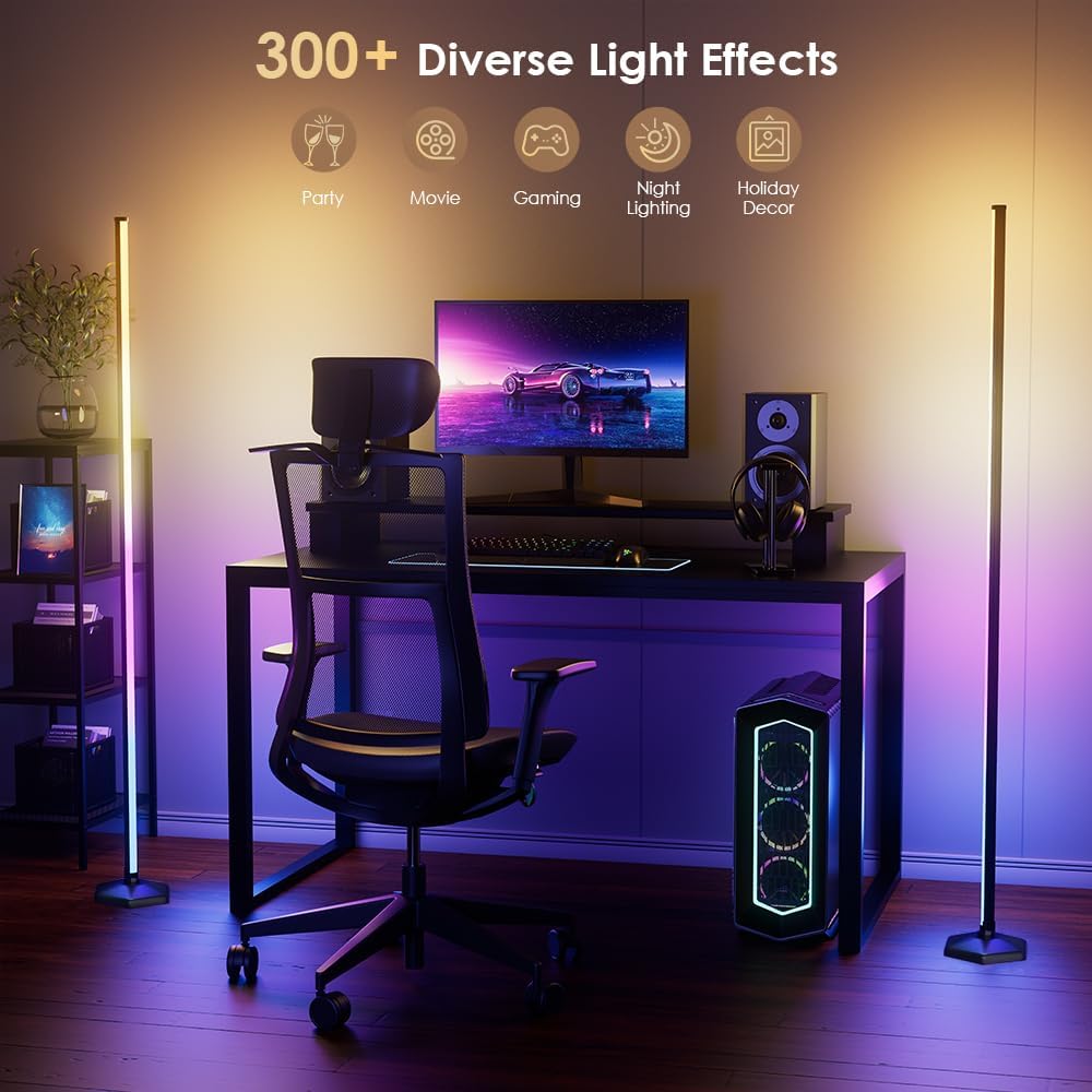 RGB Corner Floor Lamp, 65" Color Changing LED Floor Lamp Bluetooth APP Remote Control Music Sync Modern Standing Lamp 16 Million DIY Colors with Heavy Base for Living Room Bedroom GameRoom