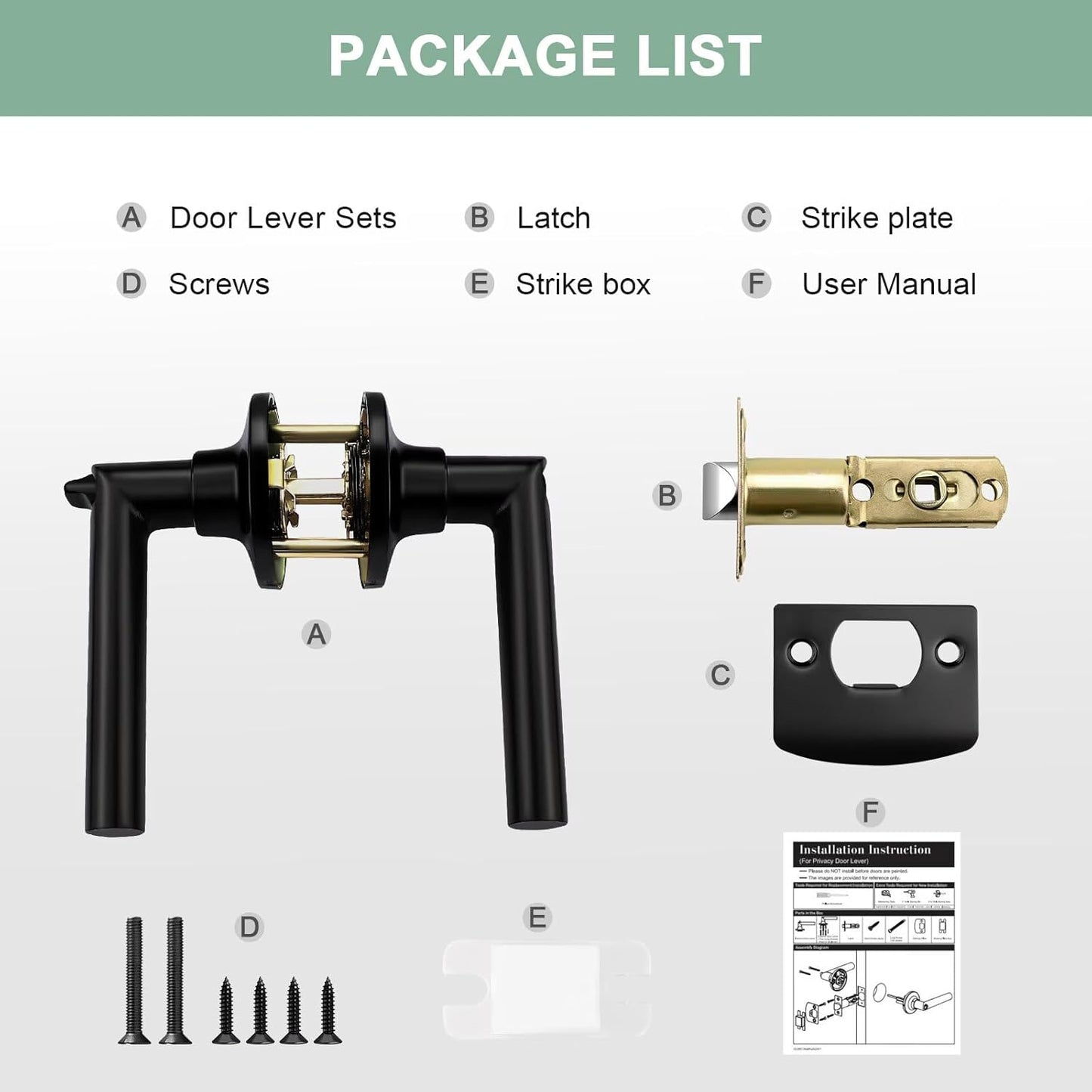 GOBEKOR 4 Pack Matte Black Door Handles Privacy Door Levers with Lock,Heavy Duty Interior Door Handles for Bedroom and Bathroom,Sleek Round Door Lever with No Key