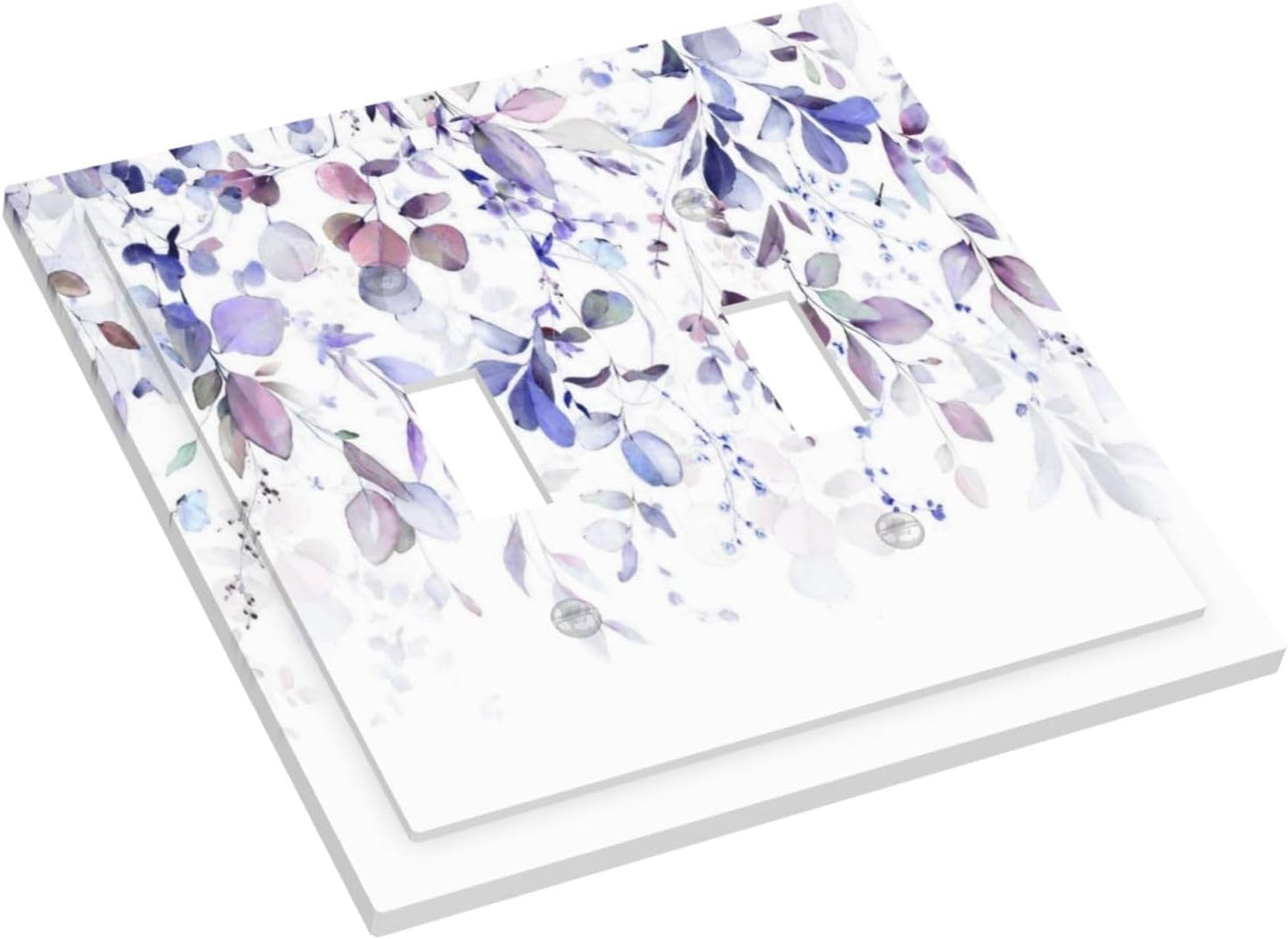 Purple Eucalyptus Watercolor Floral Rustic Leaf Decorative Switch Plates 2 Gang Double Toggle Outlet Light Switch Cover Wall Plate Electrical Faceplate for Farmhouse Home Decor