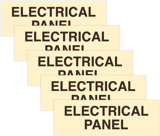 All Quality Basic Electrical Panel Sign - Fire Regulation Safety Compliance Sign - Ivory/Dark Brown - Small (5 Pack)