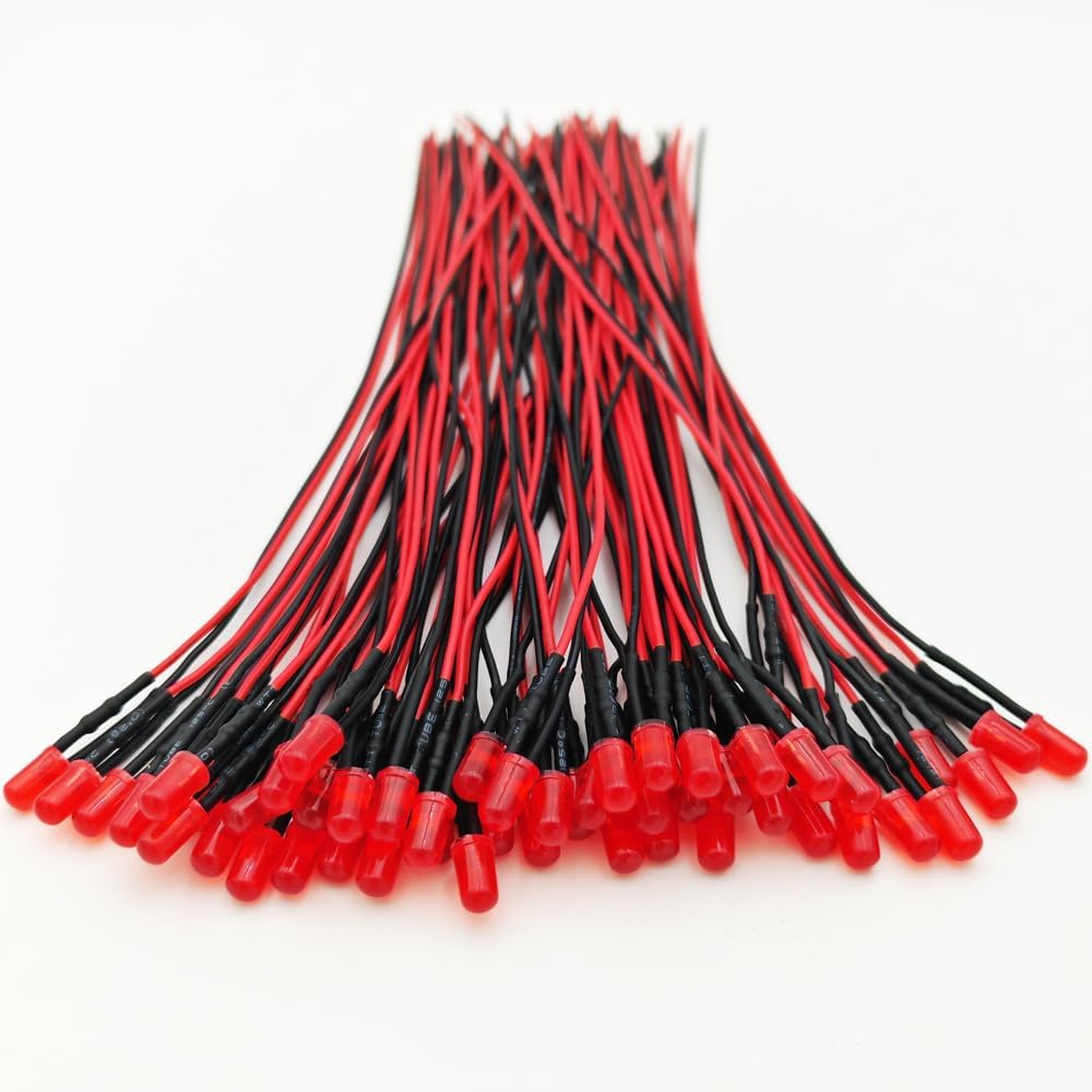 50pcs 110VAC 5mm Red LED Lights Emitting Diodes, Prewired 7.9 Inch V LED Light Diffused Colored Lens Small LED