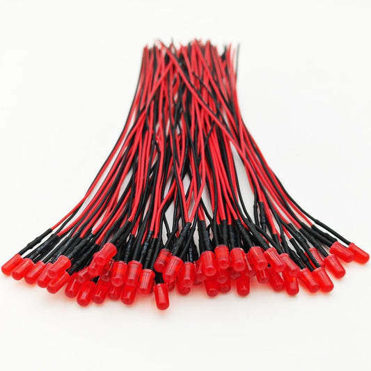 50pcs 110VAC 5mm Red LED Lights Emitting Diodes, Prewired 7.9 Inch V LED Light Diffused Colored Lens Small LED