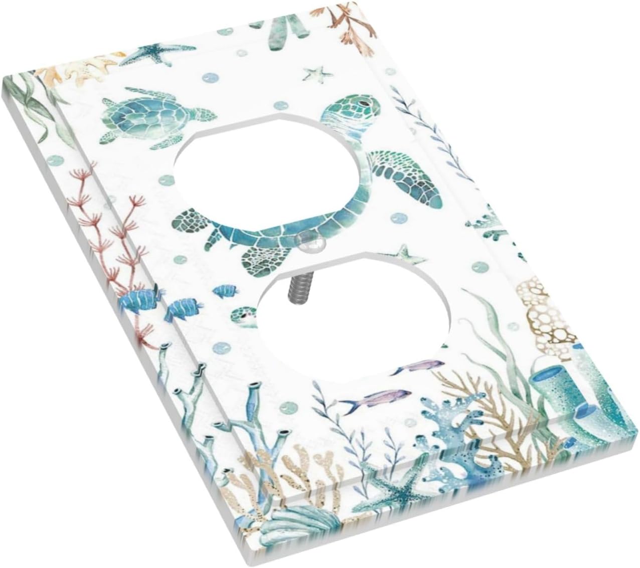 Sea Turtle Ocean Starfish Fish Coral Pearl Outlet Covers 1 Gang Duplex Light Switch Cover Decorative Switch Plates Electrical Receptacle Faceplate Wall Plate for Bathroom Kids Room Decor
