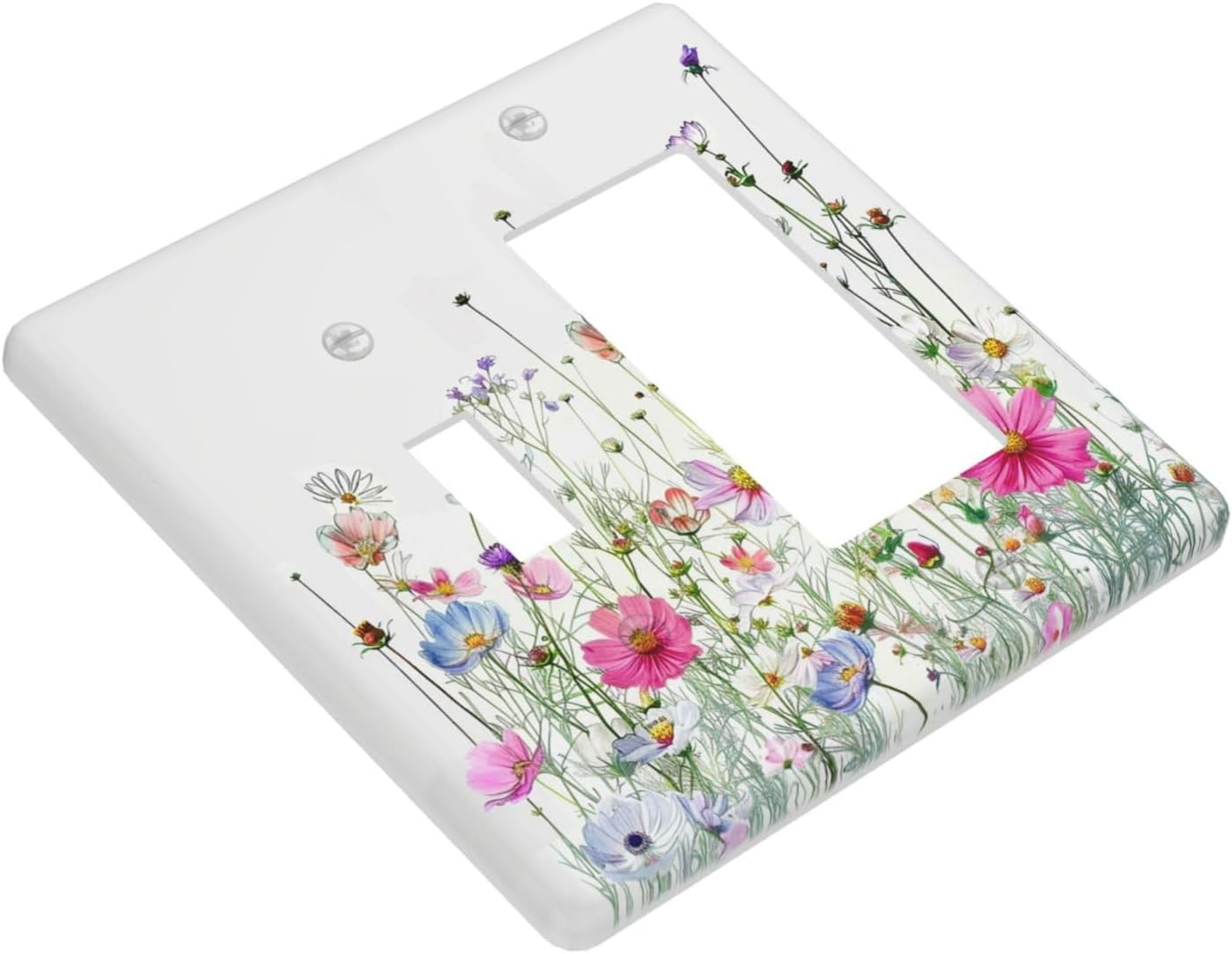 Outlet Covers Boho Colorful Flowering Plant Wild Flower 1 Toggle 1 Rocker Combination Decorative Wall Plate Electrical Switch Plates Light Switch Cover Plate For Bed Room Living Room