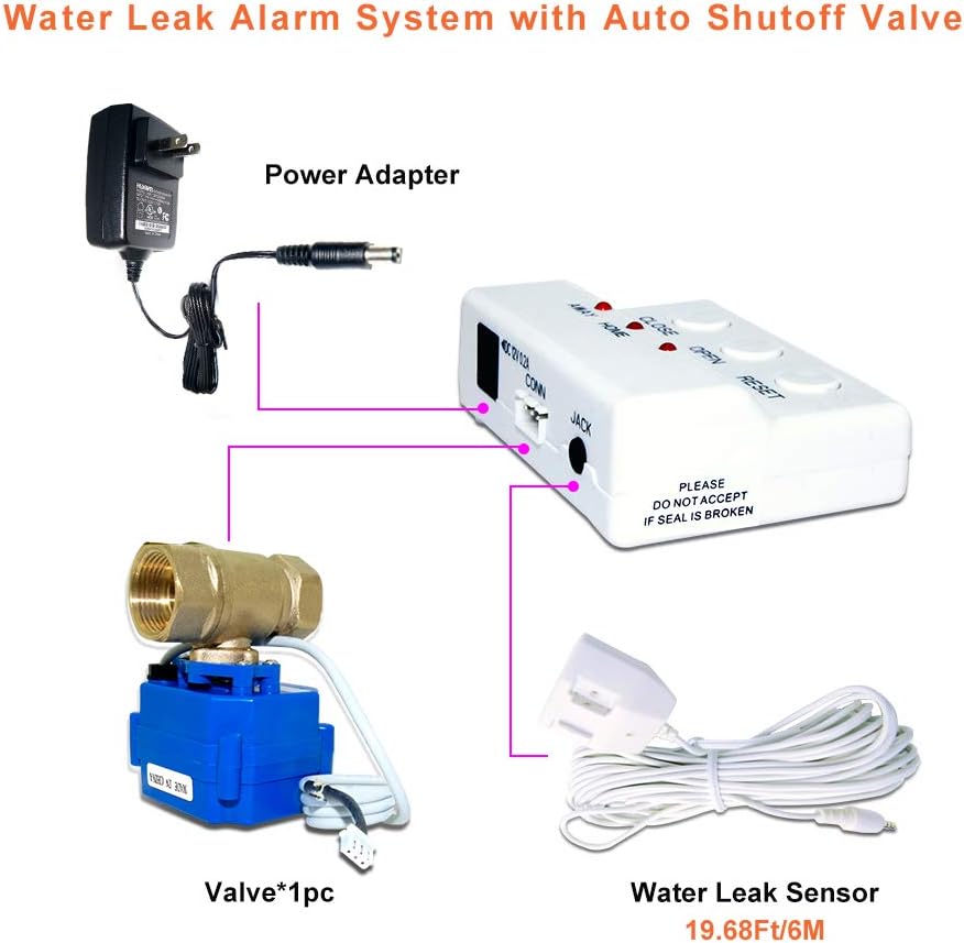 E-SDS Water Heater Leak Detector with Automatic Water Shut-Off, Sensors and Sounds Alarm, ,Automatic Water Leak Shut Off Valve System for Pipes 1/2in NPT for Laundry, Water Heaters and More