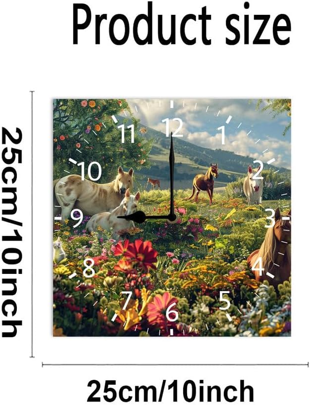 10 in Garden Cats and Horses -266 Wood Wall Clock – Digital Time Display, Smart Home Compatible for Bedside or Workspace