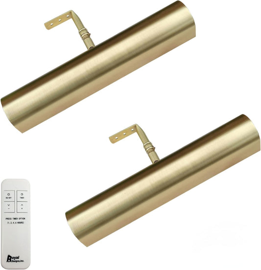 Royal Designs, Inc. Cordless Remote Control LED Picture Light, Dimmable with Timer Function, Brushed Satin Brass, 10.75 Inches, 2 Pack