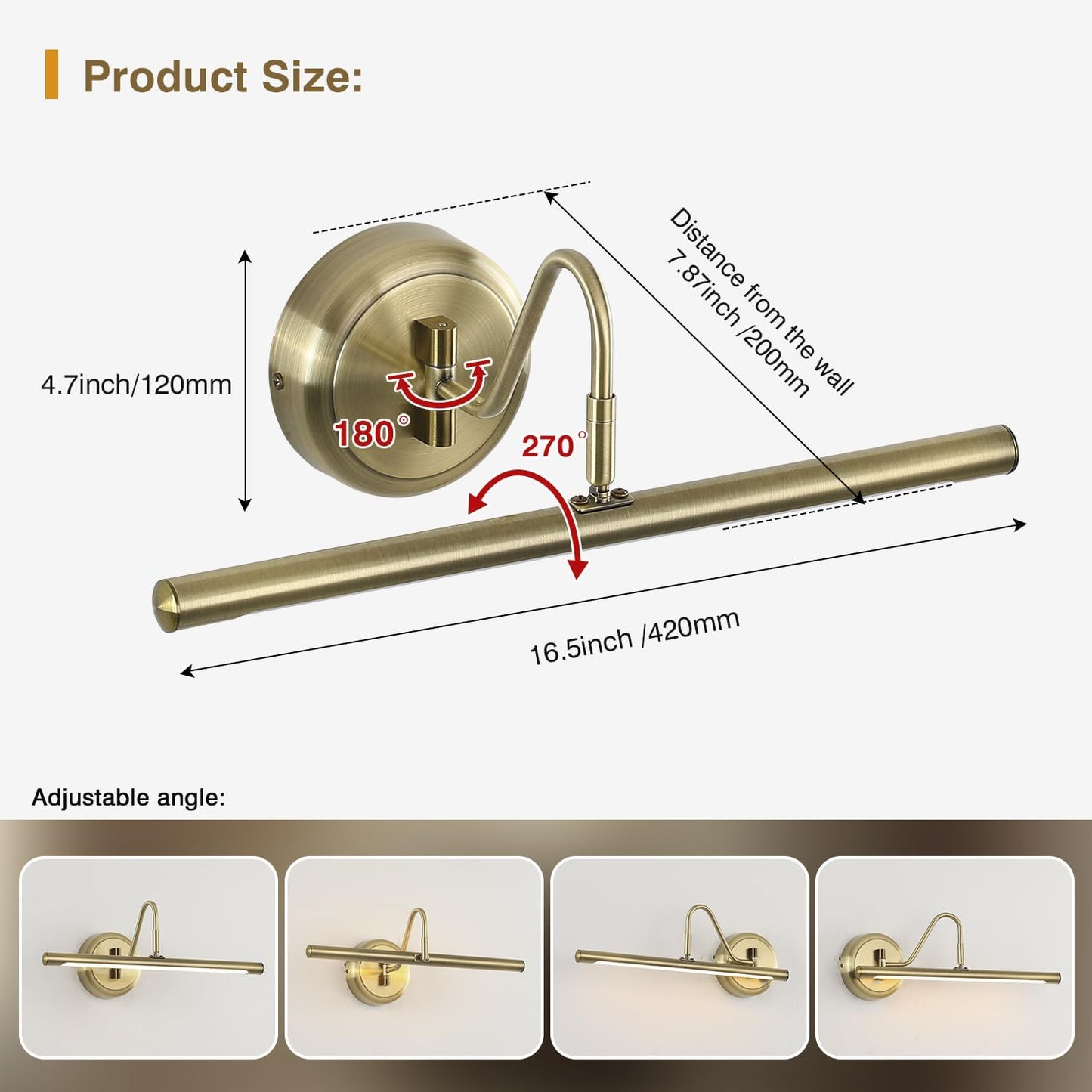 JOOSENLUX Modern LED Picture Lights Fixtures,Art Decor Metal Artwork Mini Accent Spotlights 16.54" Inch,7W(45W Eqv.),Natural White 3000K,Hardwire Swing Arm, Antique Bronze Finish