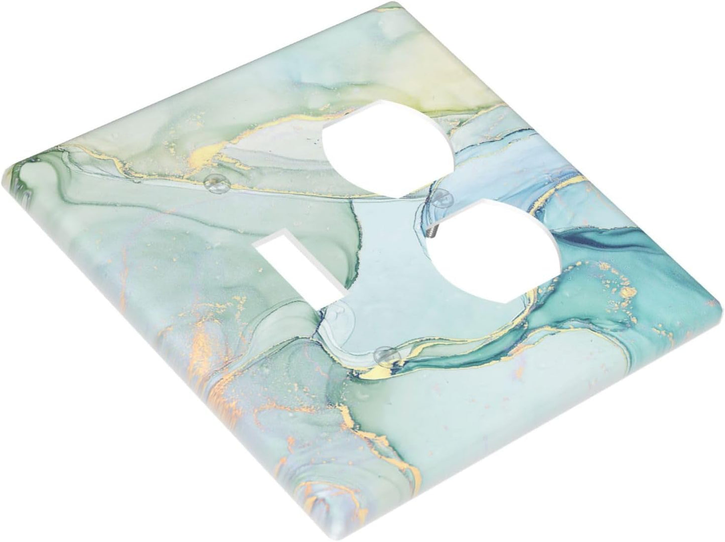 Wallplates Teal Gold Marbling Turquoise 1 Toggle 1 Duplex Switch Plate Electrical GFCI Faceplate Decorative Light Switch Covers for Bathroom living Room Decor