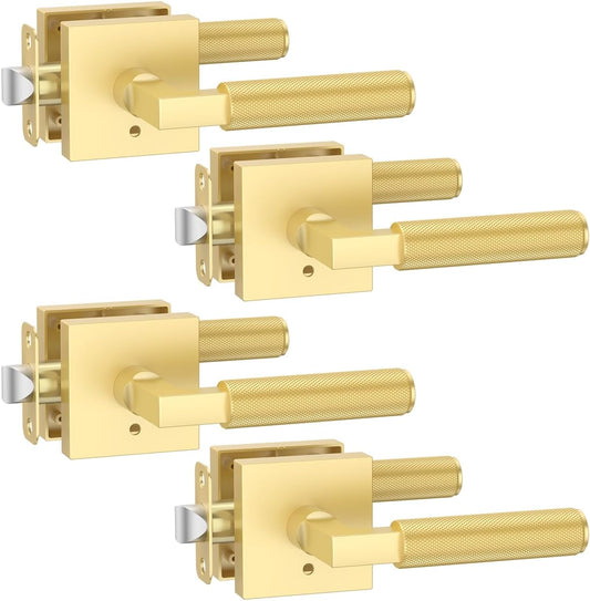 Asidrama 4 Pack Gold Privacy Door Handles, Door Lever with Door Knobs Indoor for Bedroom or Bathroom, Heavy Duty Door Handles Interior with Locks for Left Right Sided Doors