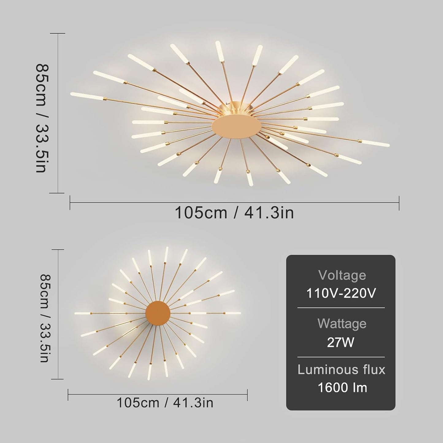 Modern Ceiling Light Flower Shape, Metal Firework Ceiling Lamp with Plug-in LED Source, Lighting Fixture for Living Room Dining Room Bedroom, Natural Light