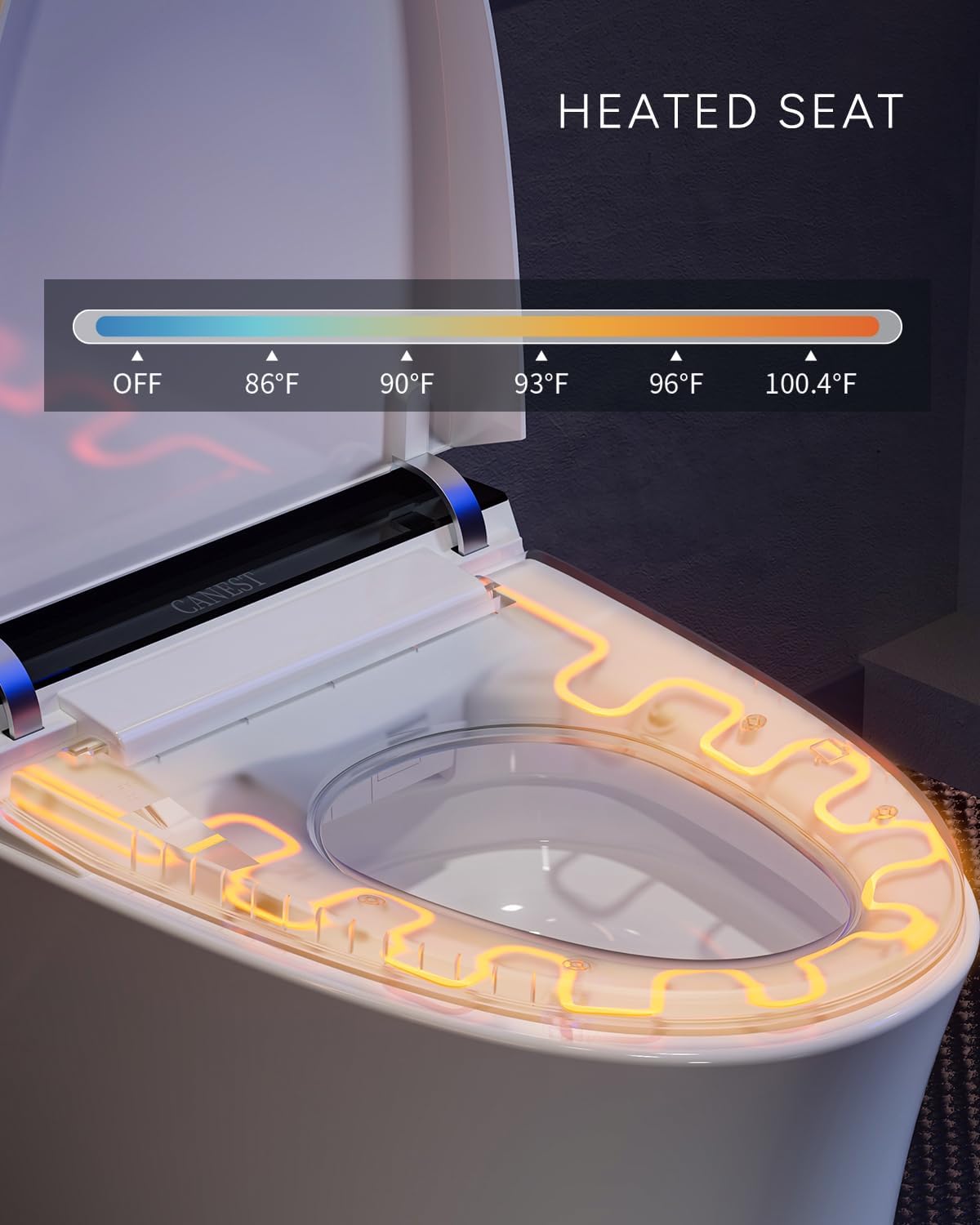 CANEST Smart Toilet, Toilet With Bidet Auto Flush, Auto Open and Close, Foot Sensor Operation, Warm Water, Heated Seat, Temperature Display, Night Light (TC-200GE)