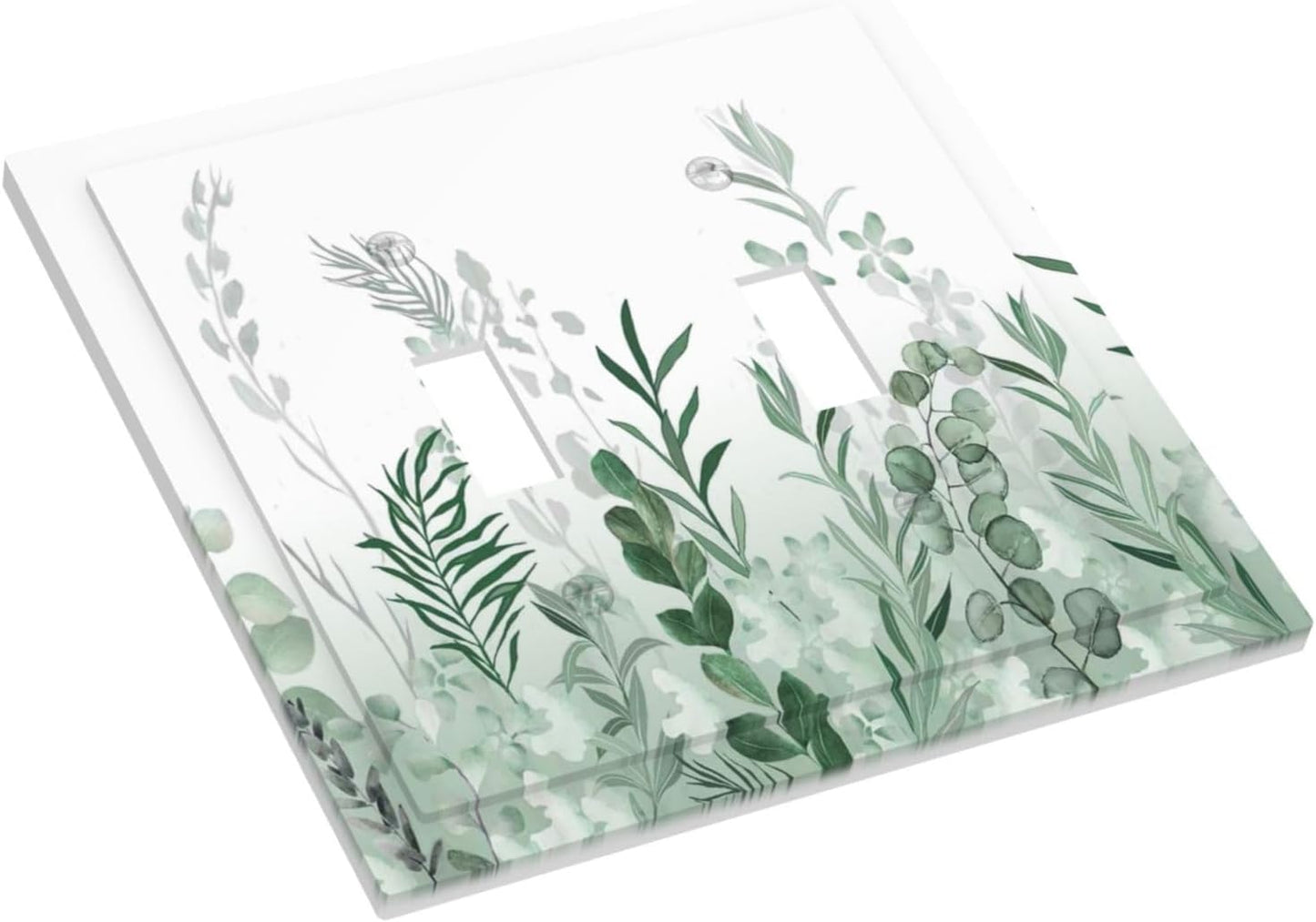 Watercolor Green Leaf Rustic Plant Eucalyptus Flowers Decorative Switch Plates 2 Gang Double Toggle Outlet Light Switch Cover Wall Plate Electrical Faceplate for Bed Room Living Room Decor