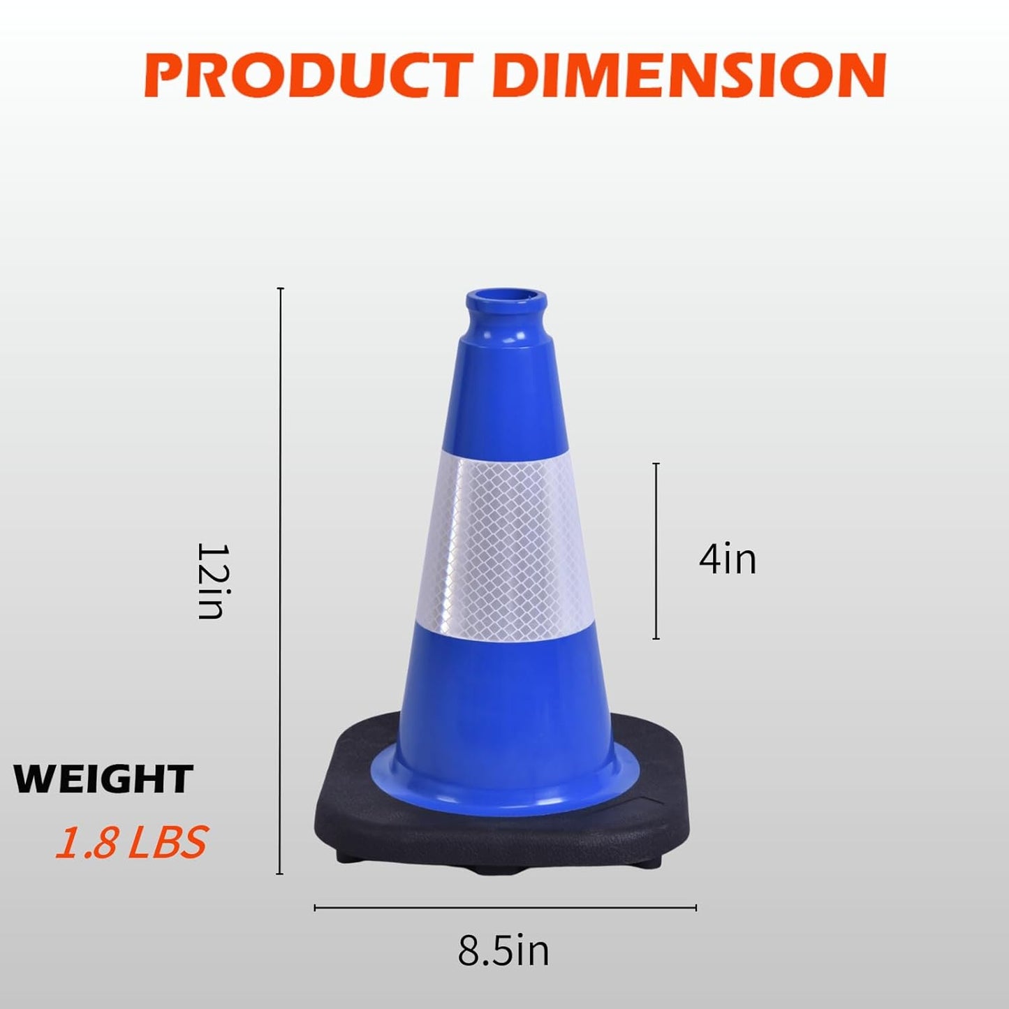 4 Pack 12 Inch Blue PVC Traffic Cones Black Base, Sport Training Cones for Soccer Drills, Kids Outdoor Play, Indoor Gym Activities (4, Blue, 12 Inch)
