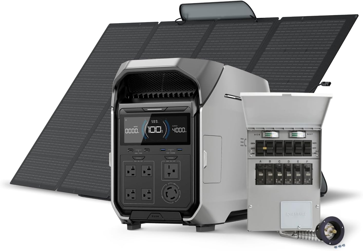 EF ECOFLOW Solar Generator 4096Wh DELTA Pro 3 with 400W Portable Solar Panel + Transfer Switch Kit, 120/240V 4000W AC Output, Power Station for Home Use, Emergencies, Power Outages, RVs