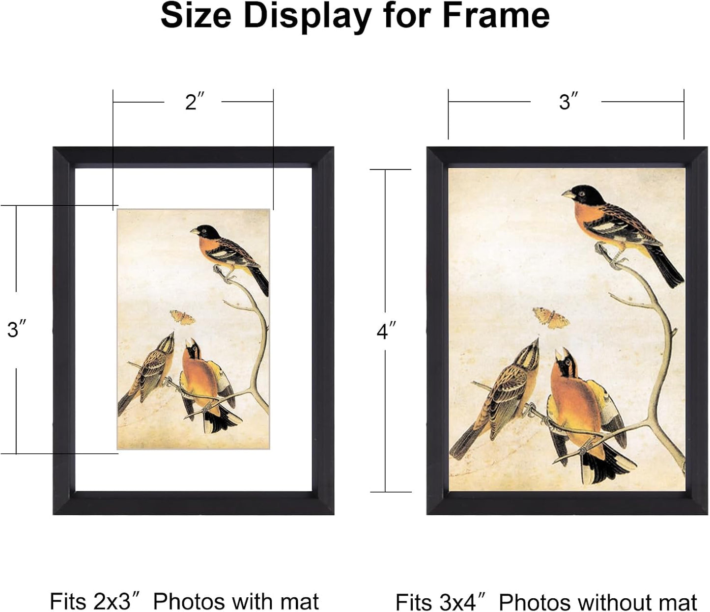 3x4 Picture Frame Set of 3, Black Aluminum Metal Photo Frames with HD Glass, Fits 2x3 with Mat or 3 x 4 without Mat, Display for Wall and Table