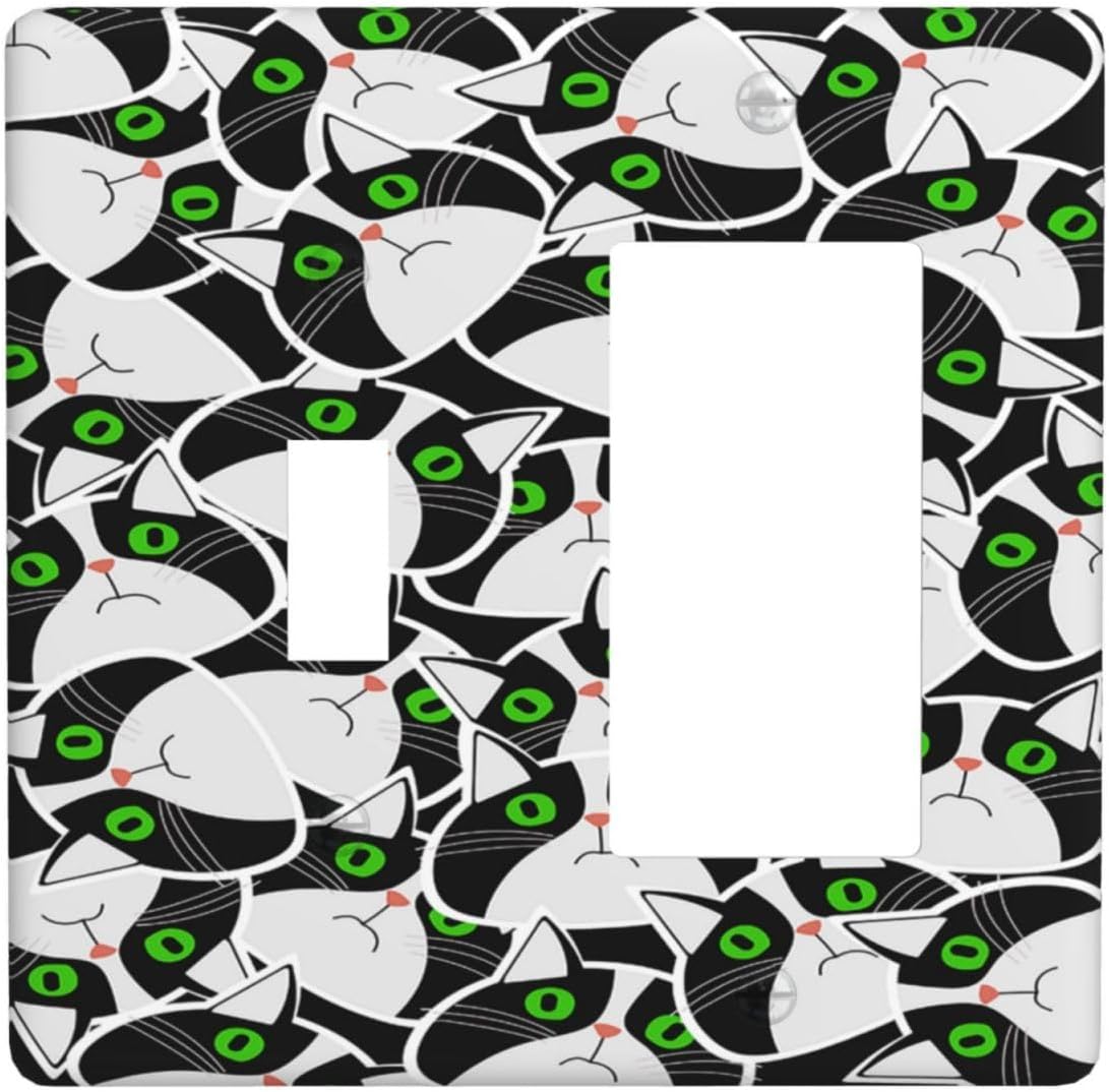 Funny Cat Wacky Kitty 2 Gang Combo 1 Toggle 1 Rcoker Light Switch Covers Decorative Switch Plates Electrical Switch Plates and Outlet Covers for Home Art Decor 4.5 X 4.5 IN