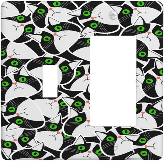 Funny Cat Wacky Kitty 2 Gang Combo 1 Toggle 1 Rcoker Light Switch Covers Decorative Switch Plates Electrical Switch Plates and Outlet Covers for Home Art Decor 4.5 X 4.5 IN