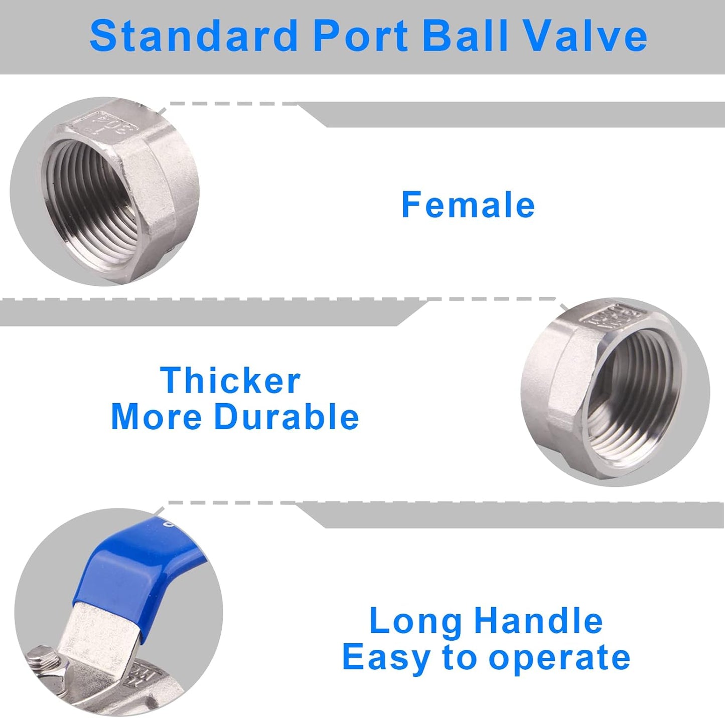 DERNORD Stainless Steel Ball Valve 1PC Type 1 Inch NPT Standard Port for Water, Oil, and Gas (1 Inch Ball Valve)