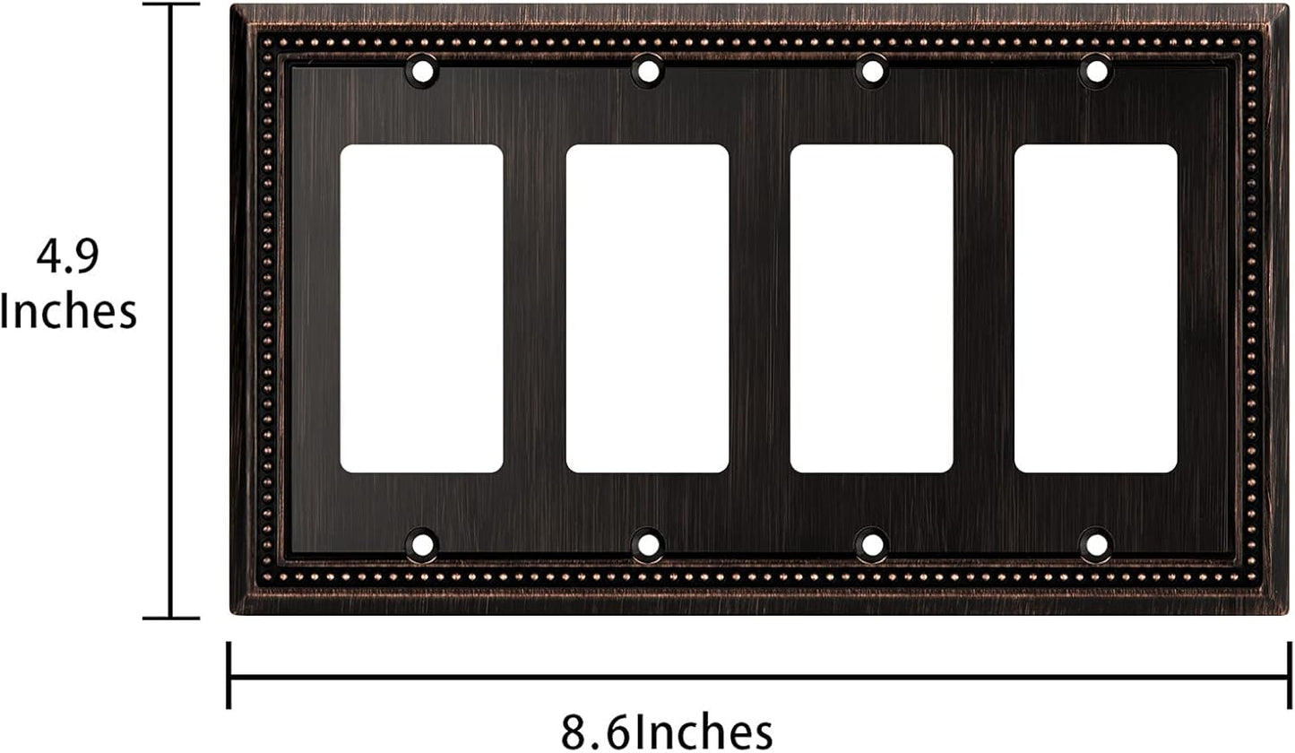Henne Bery Sunken Pearls Heavy Duty Decorative Wall Plate Switch Plate Outlet Cover (Quad Decorator, Aged Bronze)