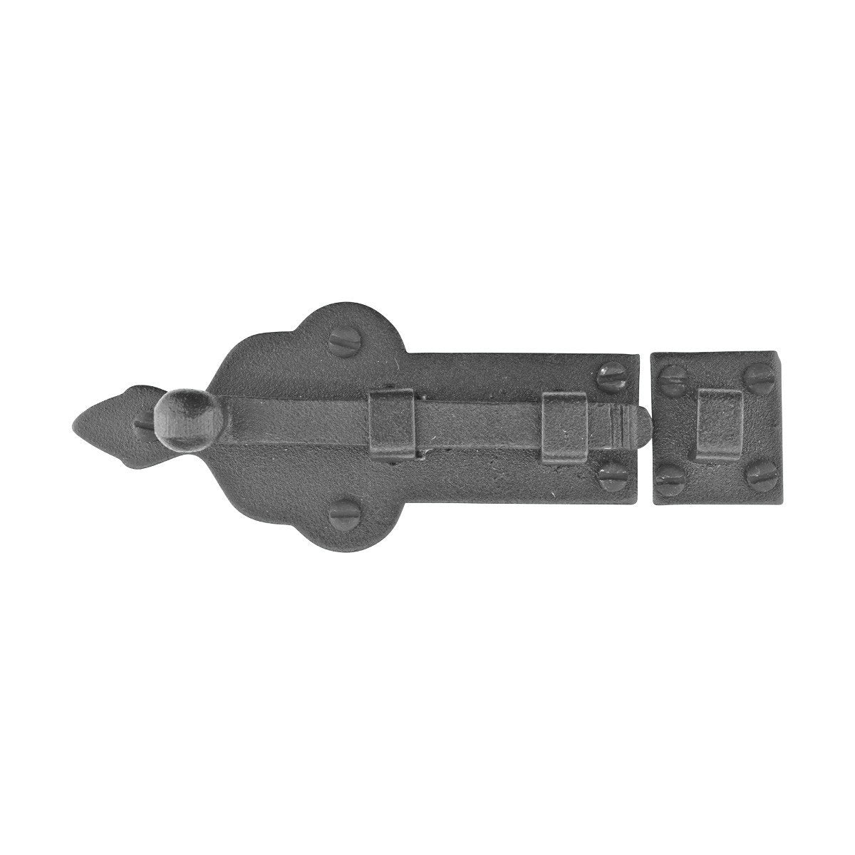 Renovators Supply Manufacturing Slide Bolt Latch 3 3/4 in. Black Wrought Iron Ball Tip Style Slide Bolt with Mounting Hardware Pack of 4