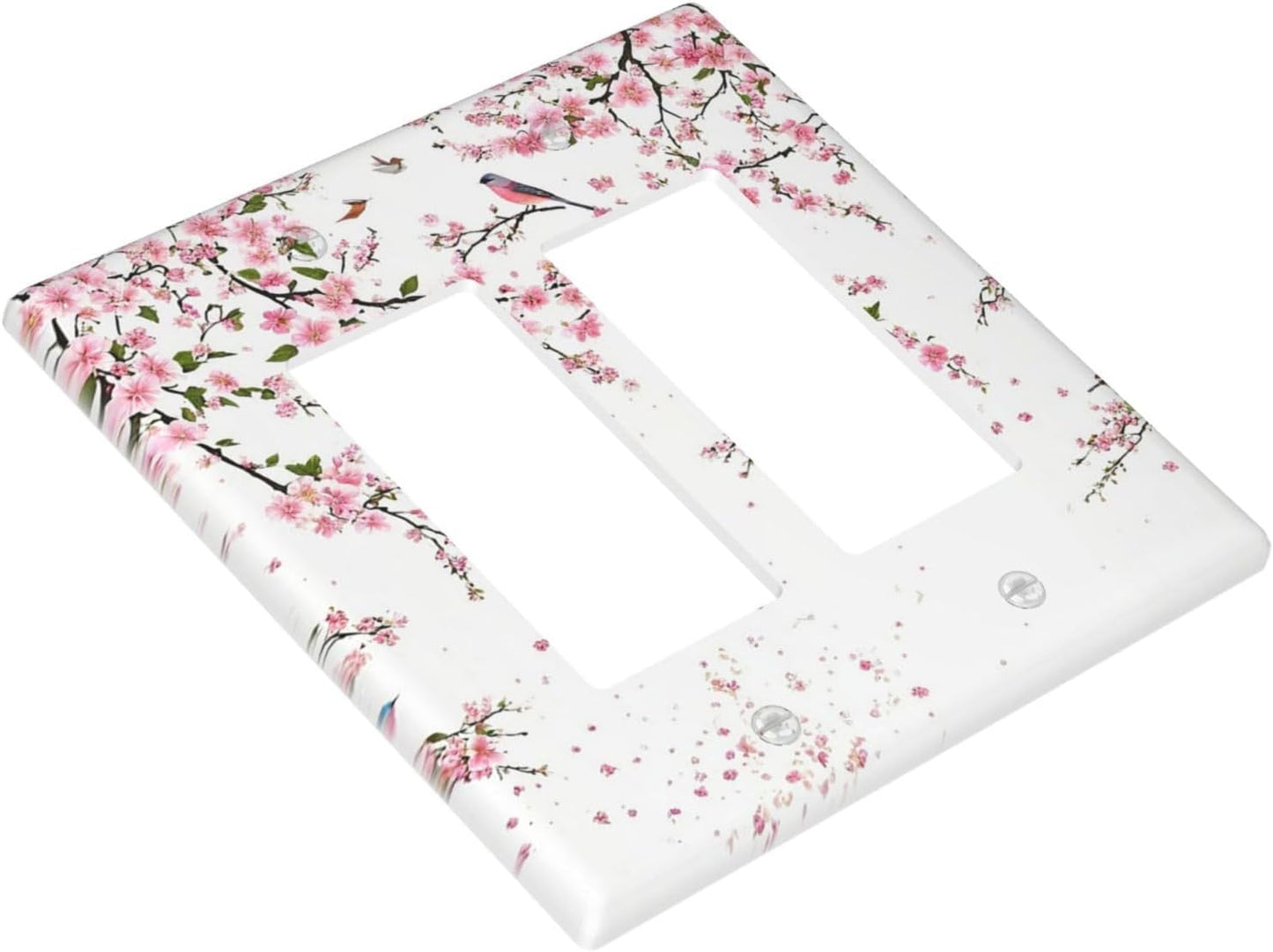 Decorative Outlet Covers Rustic Plum Blossom Pink Flowers 2 Gang Light Switch Cover Plate Double Rocker Wall Plate Switch Plate Covers Faceplate for Home Bedroom Decor （2 Pack）