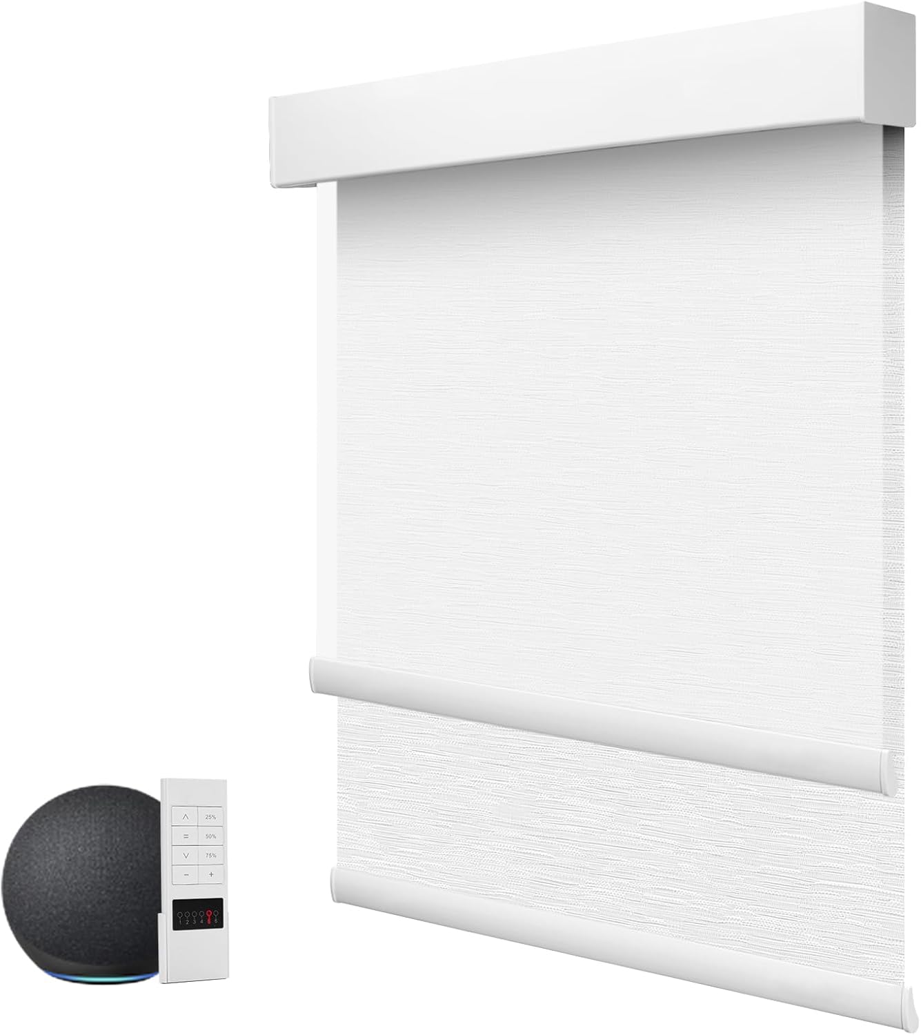 ZSTARR Motorized Day and Night Dual Smart Blind for Window with Valance Rechargeable Motor,Blackout Roller Shade Custom Size,with Valance Suitable for Home,Office (Full Blackout White)