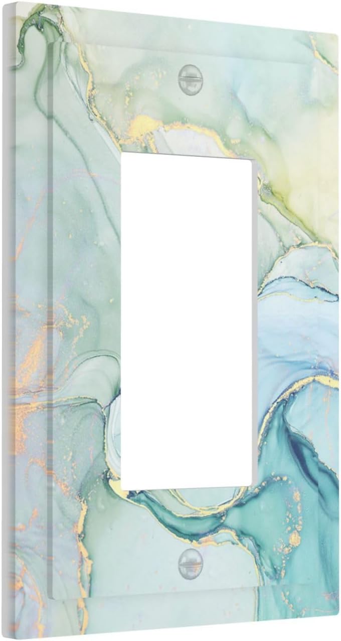 Decorative Outlet Covers Teal Gold Marbling Turquoise 1 Gang Single Rocker Light Switch Cover Plate Wall Plates GFCI Faceplate for Bathroom living Room Decor