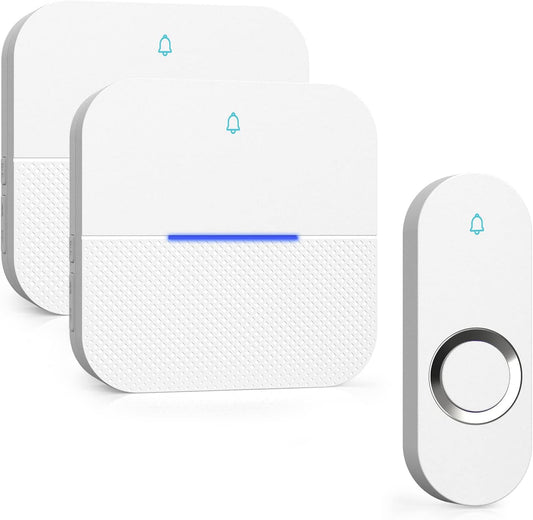 AIDA Lighted Wireless Doorbell for Home, Waterproof Battery Doorbell 1,000ft Range, 5 Volume Levels with 58 Doorbell Chimes & LED Flash (White, Doorbell with 1 Button & 2 Receiver)