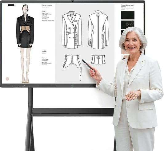75" Smart Board for Business, Large Interactive Whiteboard with Multi-Touch, 4K Electronic Board with Screen Sharing, Bluetooth/WiFi/HDMI, Camera & Mic, Android 13,8+128G (Wall Mount Included)