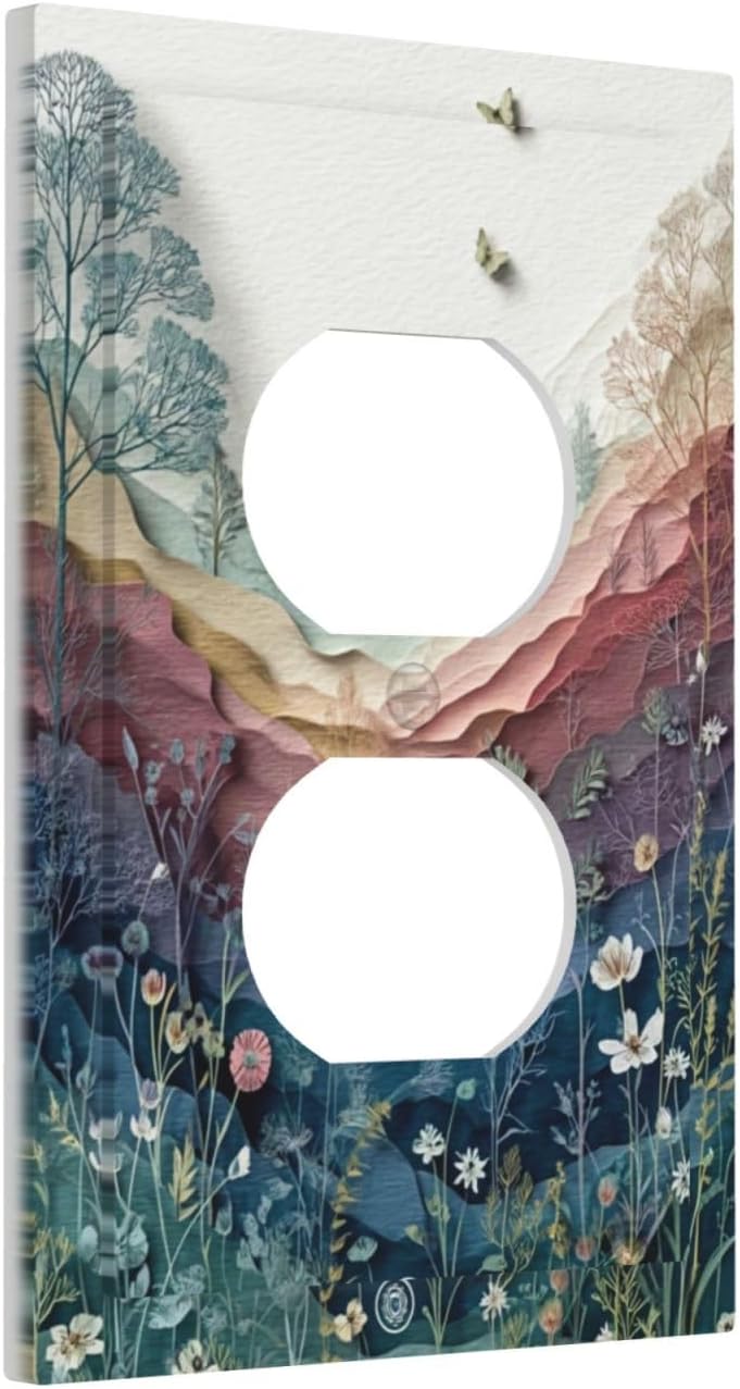 Wildflowers Rustic Flowers Floral Plants Duplex Outlet Wall Plate Cover Vintage Mountain Decorative Light Switch Covers Electrical Faceplate Switch Plates for Bathroom Kitchen Home