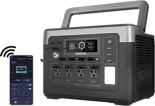 OUKITEL P1000 PLUS 1800W Power Station(Peak 3600W), 1024Wh Solar Generator 1200W Fast Charging APP Control Emergency LiFePO4 Battery for Home Backup Camping RVs