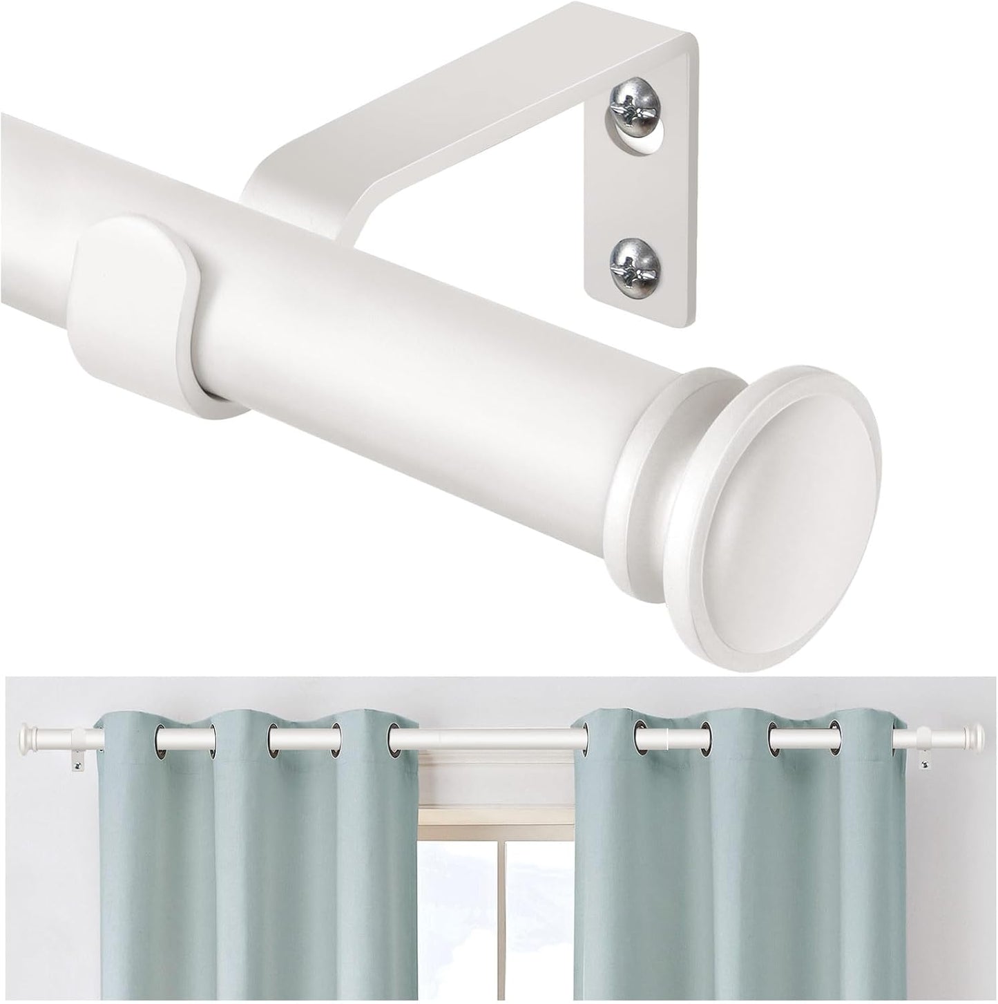 TONIAL Curtain Rod 32 to 58 Inch, Telescoping Splicing 3/4 Drapery Rods for Windows Decorative Single Rod with Small Cap End, Warm White