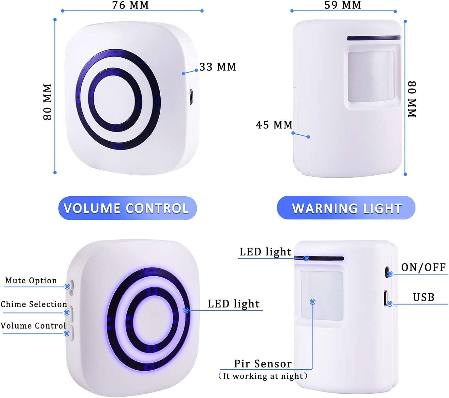 Motion Sensor Alarm System, Wireless Home Security Driveway Alarm Indoor, Motion Detector Alert with 2 Sensor and 1 Receiver -38 Chime Tunes