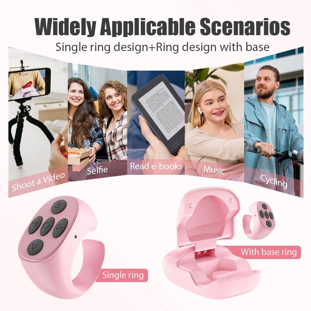 Fingertip Wireless Bluetooth Remote Control, 2026 New Bluetooth Ring Scroller Video Scrolling Ring Remote Control Page Turner (White, with Charging Base)