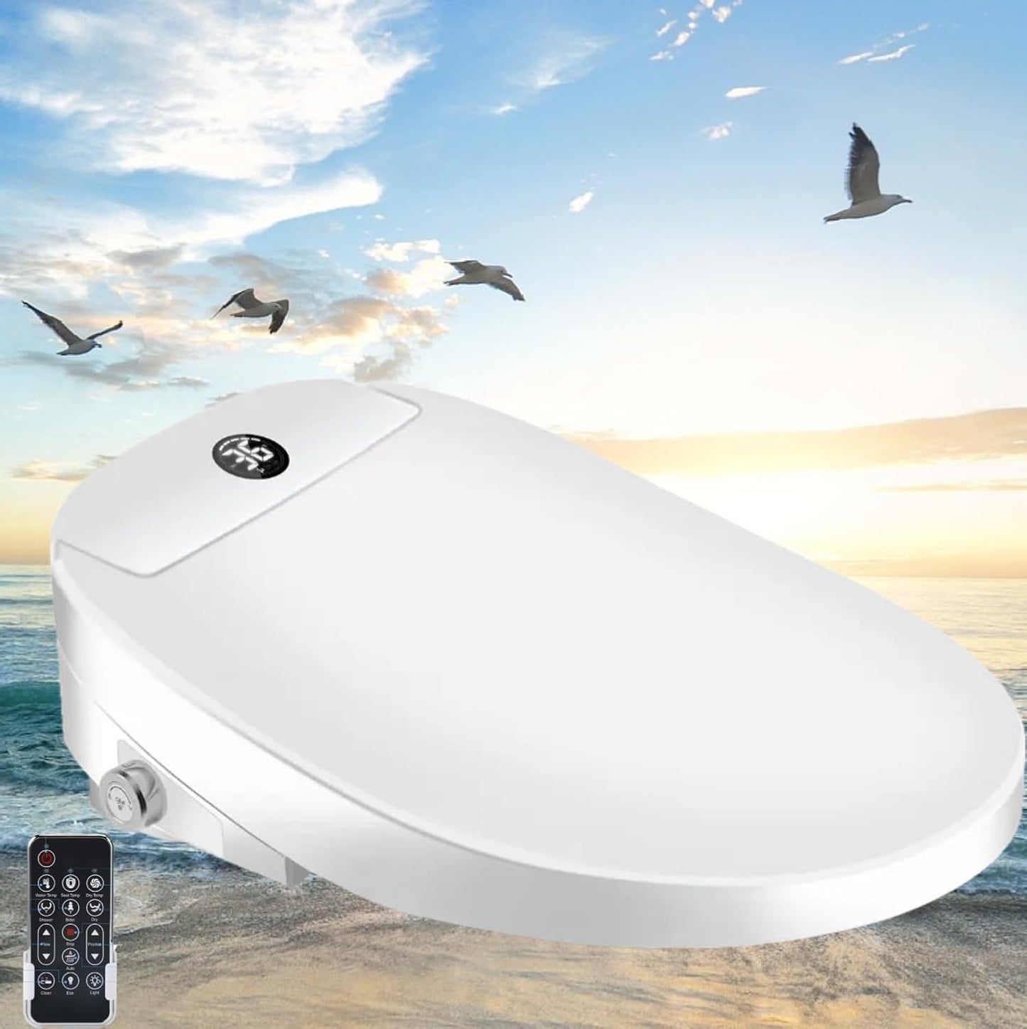 Electric Bidet Toilet Seat, Filtered & Unlimited Warm Water, 8 Modes Spa Wash, Warm Air Dryer, Heated Seat, Self-Clean Stainless Steel Nozzle, HD Night Light. 10-year warranty. (TB-45EV,Round)
